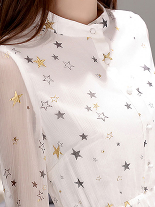 丝柏舍2018夏装新款中长款圆领七分袖星星图案清新连衣裙S72R0211