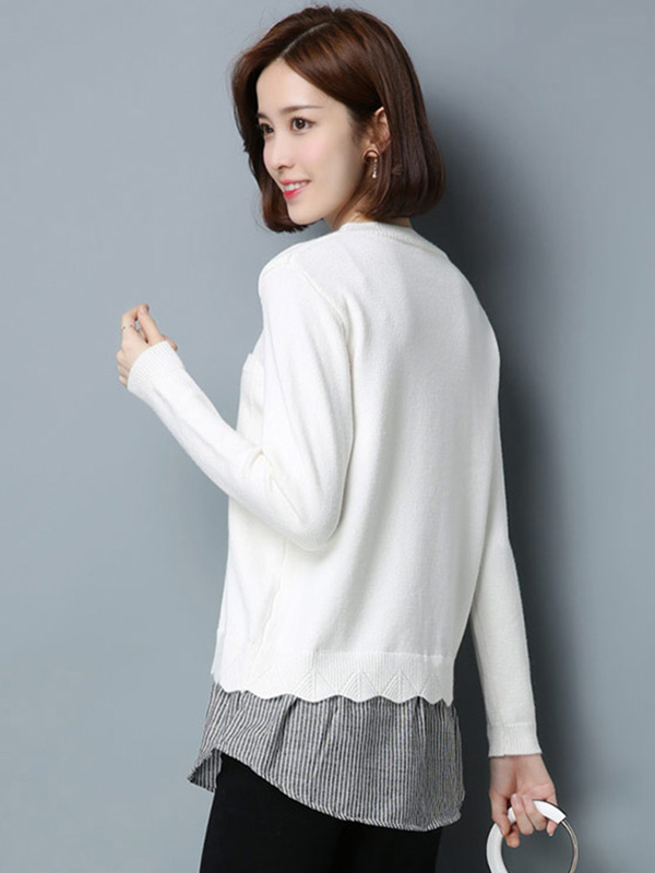 丝柏舍 2017秋装新款女装圆领长袖条纹拼接下摆套头毛衣S74S0026M