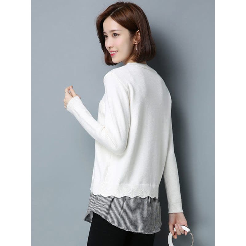 丝柏舍 2017秋装新款女装圆领长袖条纹拼接下摆套头毛衣S74S0026M图片