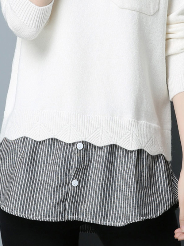 丝柏舍 2017秋装新款女装圆领长袖条纹拼接下摆套头毛衣S74S0026M