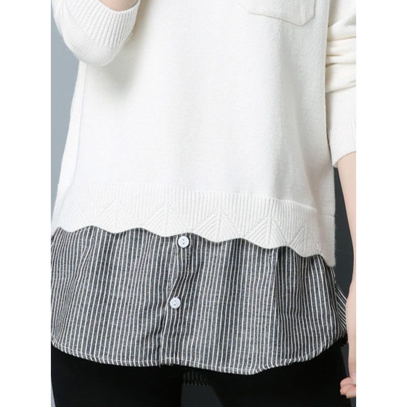 丝柏舍 2017秋装新款女装圆领长袖条纹拼接下摆套头毛衣S74S0026M图片