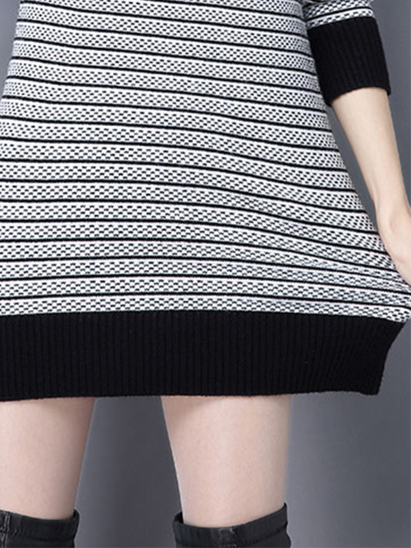 丝柏舍2017年秋新款套头中长款高领针织衫条纹显瘦毛衣S74Z0043M