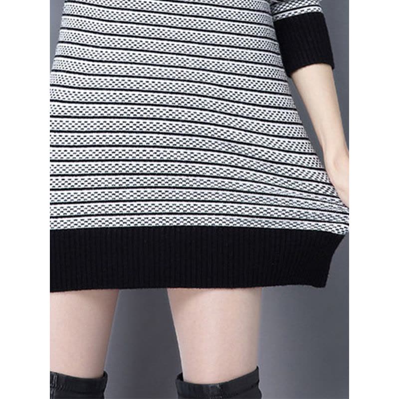 丝柏舍2017年秋新款套头中长款高领针织衫条纹显瘦毛衣S74Z0043M图片