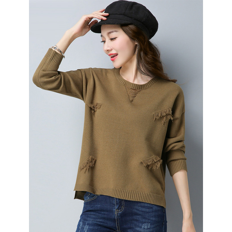 丝柏舍2017年秋装新款女装上衣休闲流苏装饰套头针织衫S74S0030M
