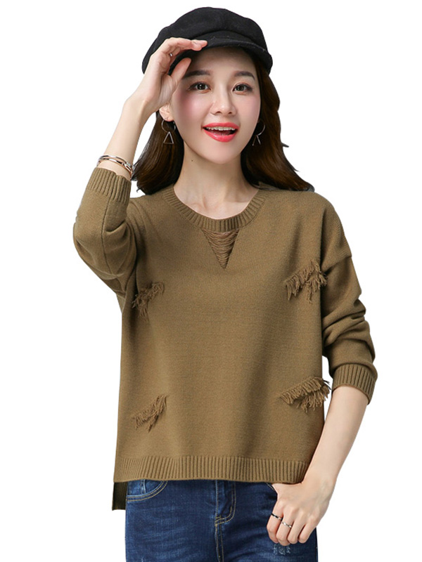 丝柏舍2017年秋装新款女装上衣休闲流苏装饰套头针织衫S74S0030M