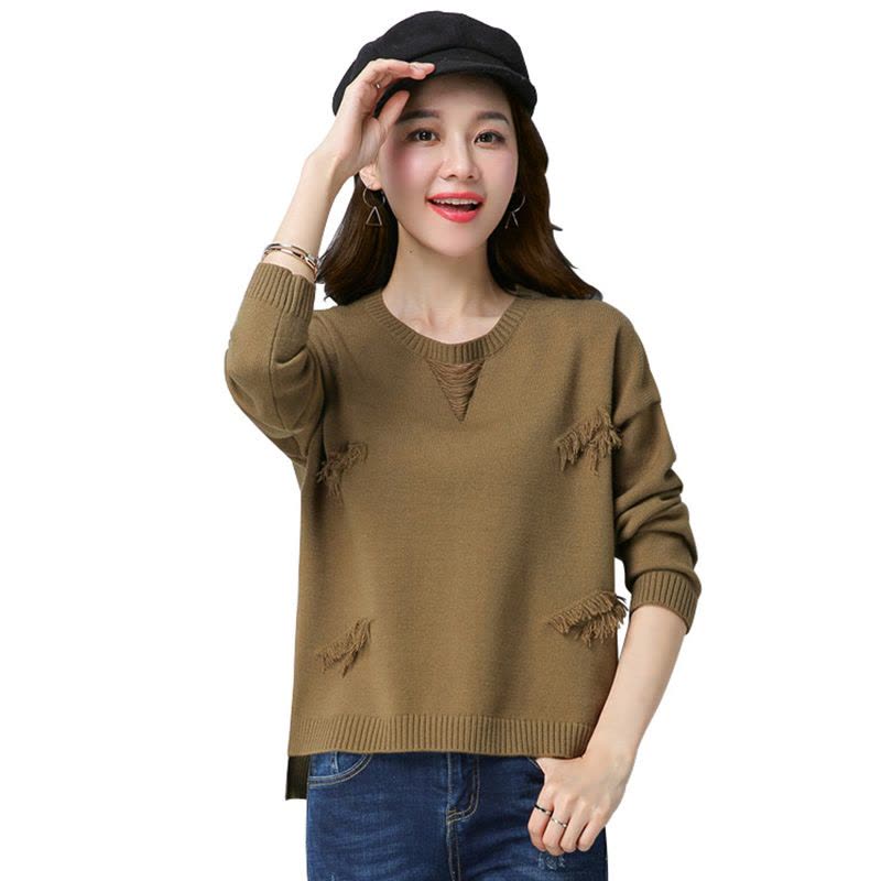 丝柏舍2017年秋装新款女装上衣休闲流苏装饰套头针织衫S74S0030M图片