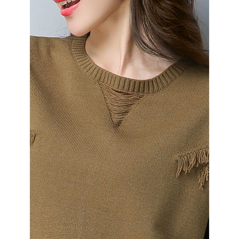 丝柏舍2017年秋装新款女装上衣休闲流苏装饰套头针织衫S74S0030M图片