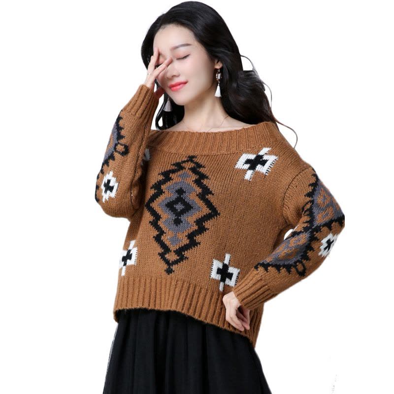 丝柏舍2017秋冬新款女装韩版大圆领长袖百搭套头针织衫S74Z0070M图片