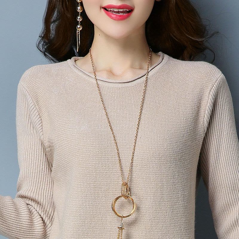 丝柏舍2017秋装新款女纯色圆领宽松百搭气质中长款连衣裙S74S0019L图片