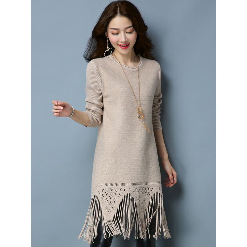 丝柏舍2017秋装新款女纯色圆领宽松百搭气质中长款连衣裙S74S0019L图片