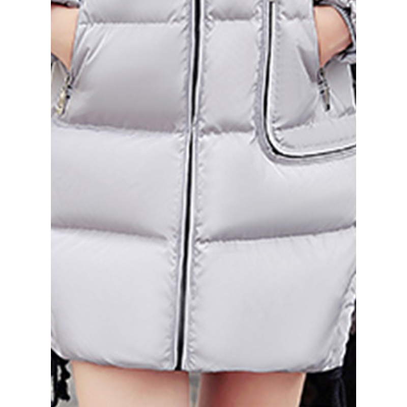 丝柏舍2017冬季新款纯色连帽不规则下摆中长款羽绒服（配毛领）S74R0011Y