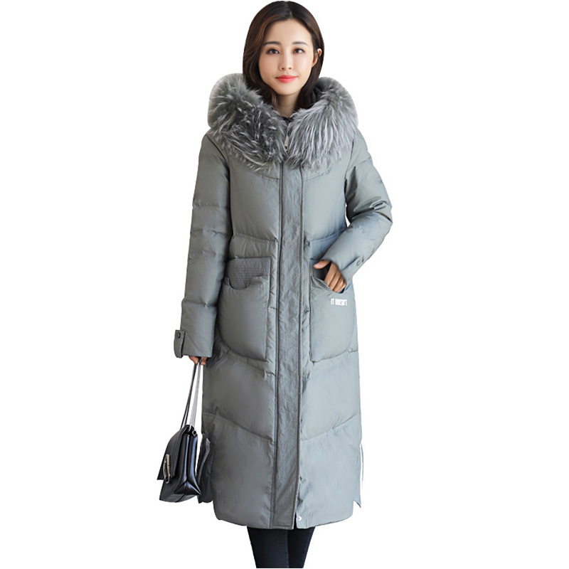 丝柏舍2017冬装新款女装纯色百搭中长款连帽毛领羽绒服S74R0036Y