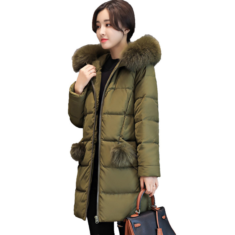 丝柏舍2017年冬季新款女中长款纯色拉链连帽毛领羽绒服S74R0093Y