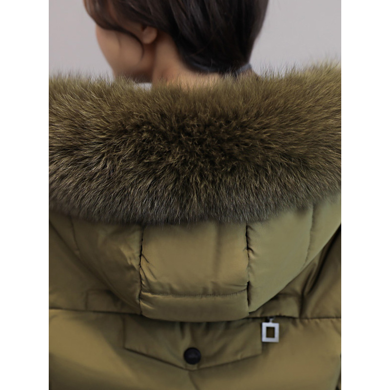 丝柏舍2017年冬季新款女中长款纯色拉链连帽毛领羽绒服S74R0093Y
