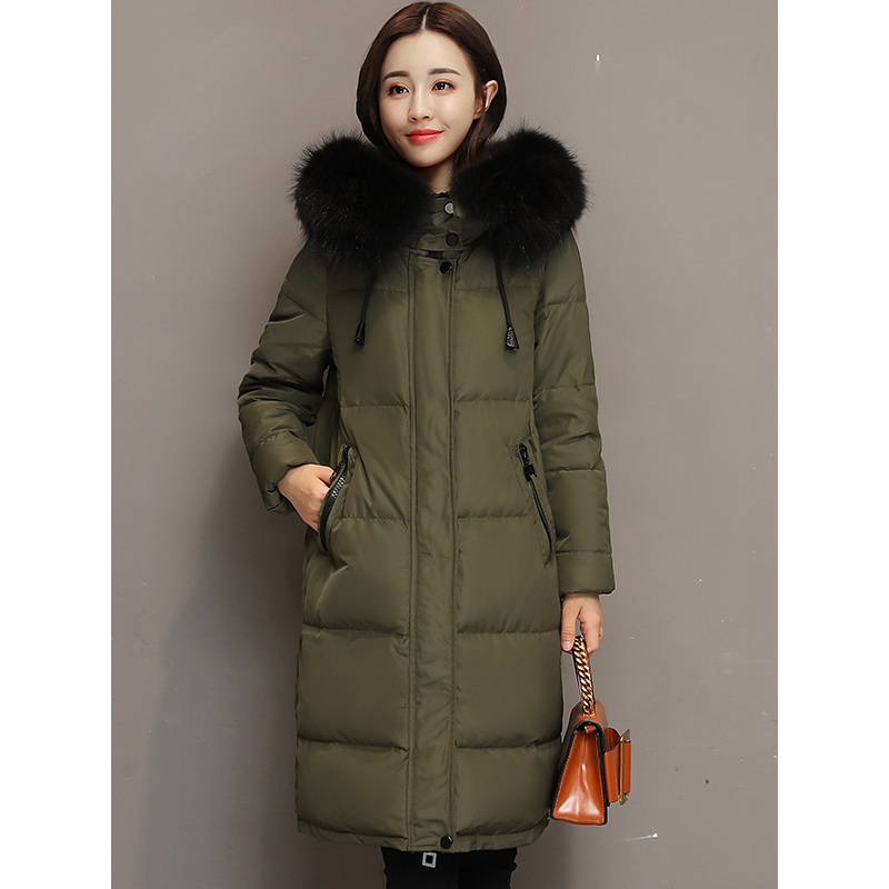 丝柏舍2017年秋冬季新款女装简约毛领图案中长款羽绒服S74R0028Y