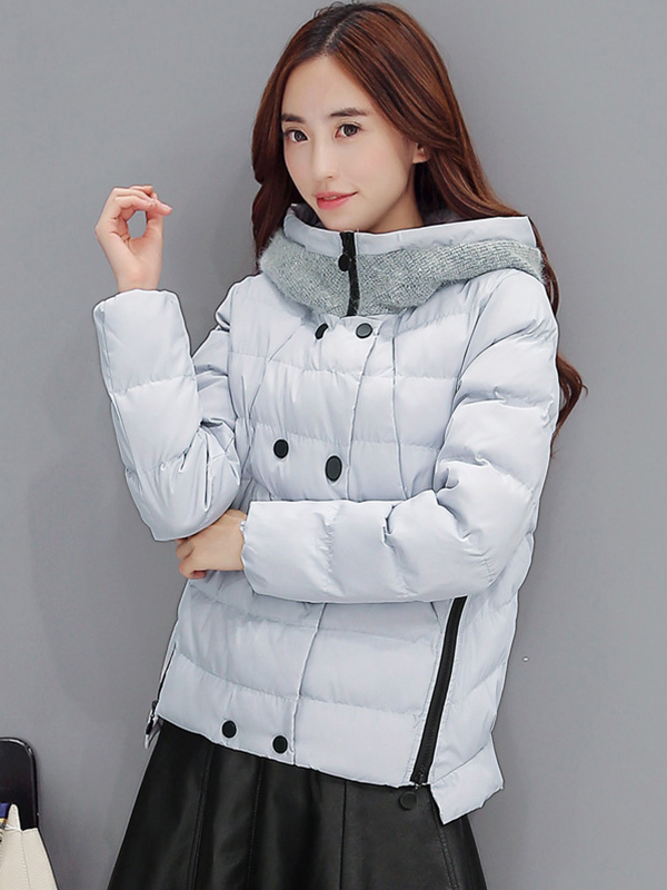 丝柏舍双排扣羽绒服女短款宽松加厚2017冬新连帽休闲外套S64R0414