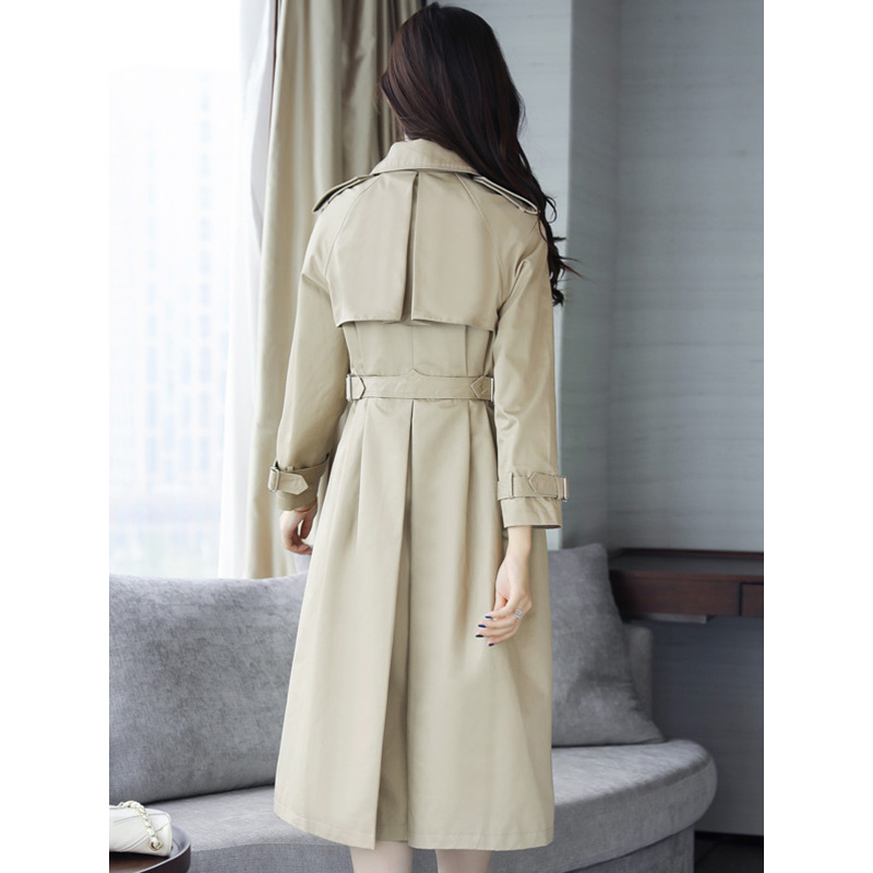 丝柏舍 2018年秋季新款女装韩版纯色长袖翻领收腰中长款风衣女s73r05