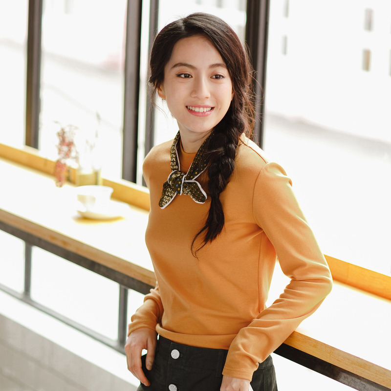 茵曼秋装新款修身长袖套头针织衫女打底衫1873021271
