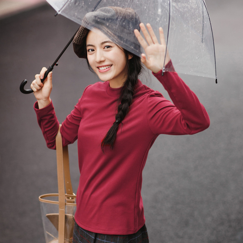 茵曼秋装新款修身长袖套头针织衫女打底衫1873021271