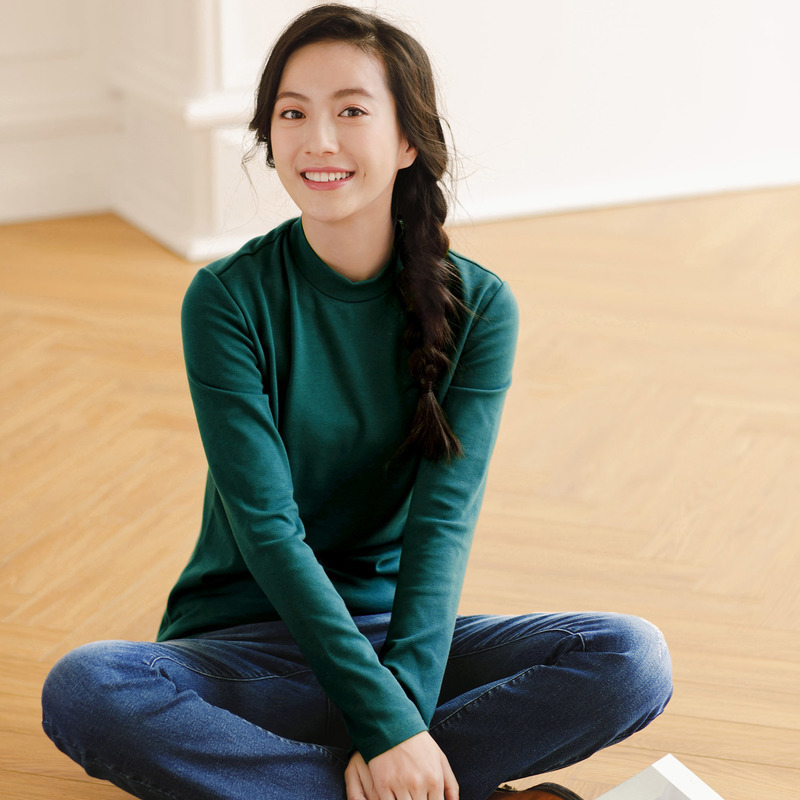 茵曼秋装新款修身长袖套头针织衫女打底衫1873021271