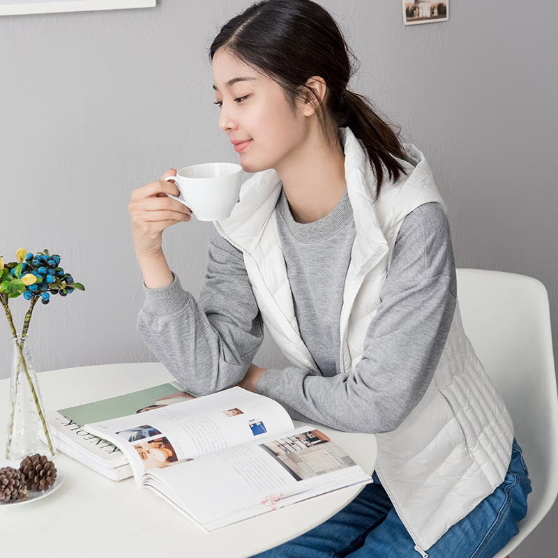 茵曼女装秋装新款多色轻薄保暖连帽羽绒马夹女马甲背心1863123224
