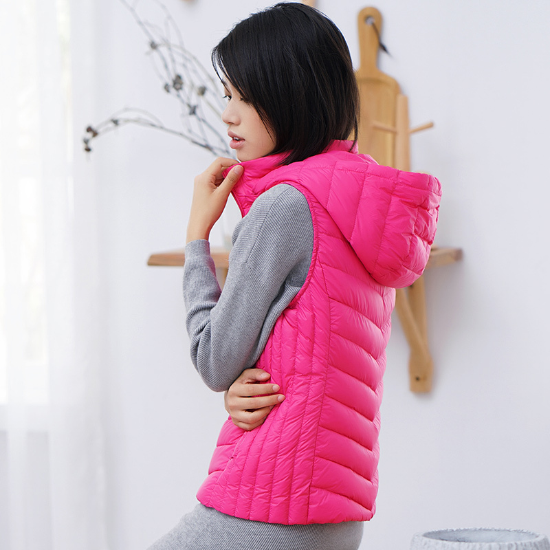 茵曼女装秋装新款多色轻薄保暖连帽羽绒马夹女马甲背心1863123224