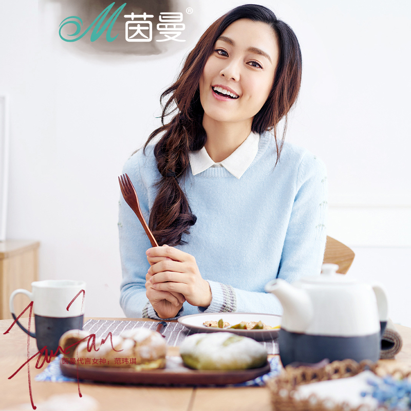 茵曼女秋冬新款文艺撞色提花圆领长袖套头毛衣1864132382