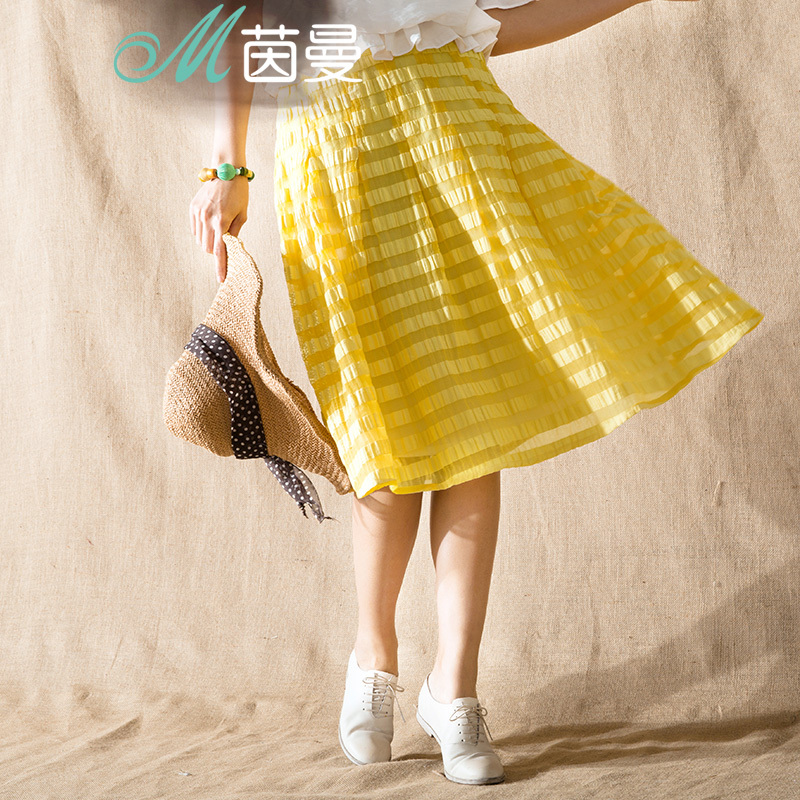 茵曼秋装新款简约条纹裙身百搭半身裙女中裙裙子8511100341
