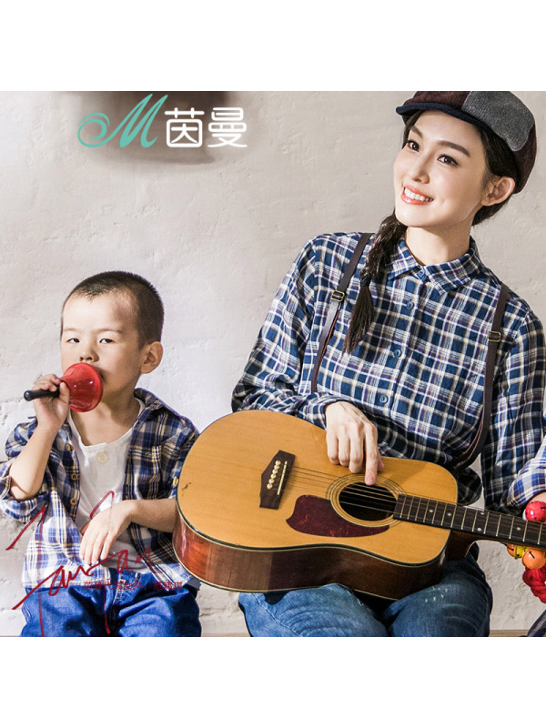 茵曼 范玮琪秋冬新款百搭亚麻衬衫女长袖格子衬衣8530110478