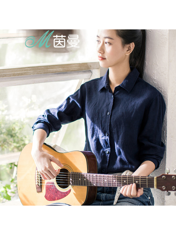 茵曼 范玮琪秋冬新款百搭亚麻衬衫女长袖格子衬衣8530110478