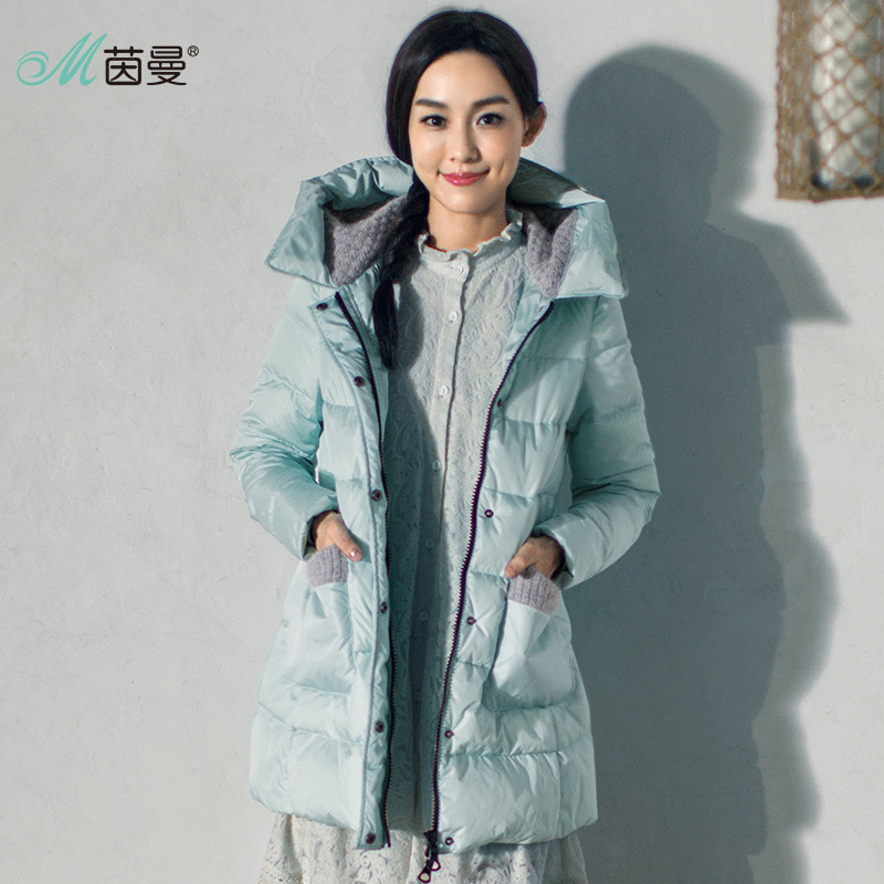 茵曼冬装新款文艺范保暖羽绒服女中长款宽松外套8541210052