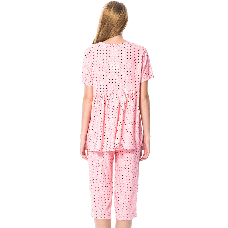 三枪家居服 春夏新品垂棉家居装圆领短袖中裤女士家居服套装 81074D0