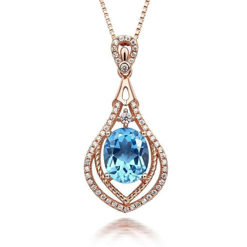 帛兰梓韵天然35克拉托帕石吊坠925银镶彩色宝石项链时尚彩宝首饰带