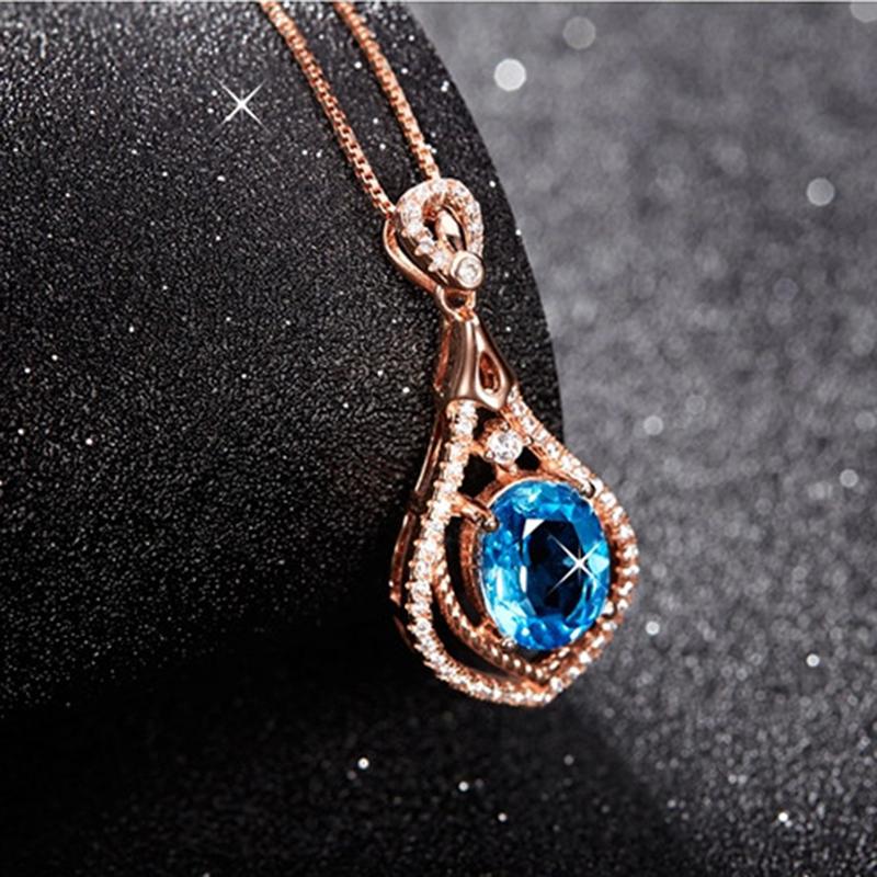 帛兰梓韵天然35克拉托帕石吊坠925银镶彩色宝石项链时尚彩宝首饰带