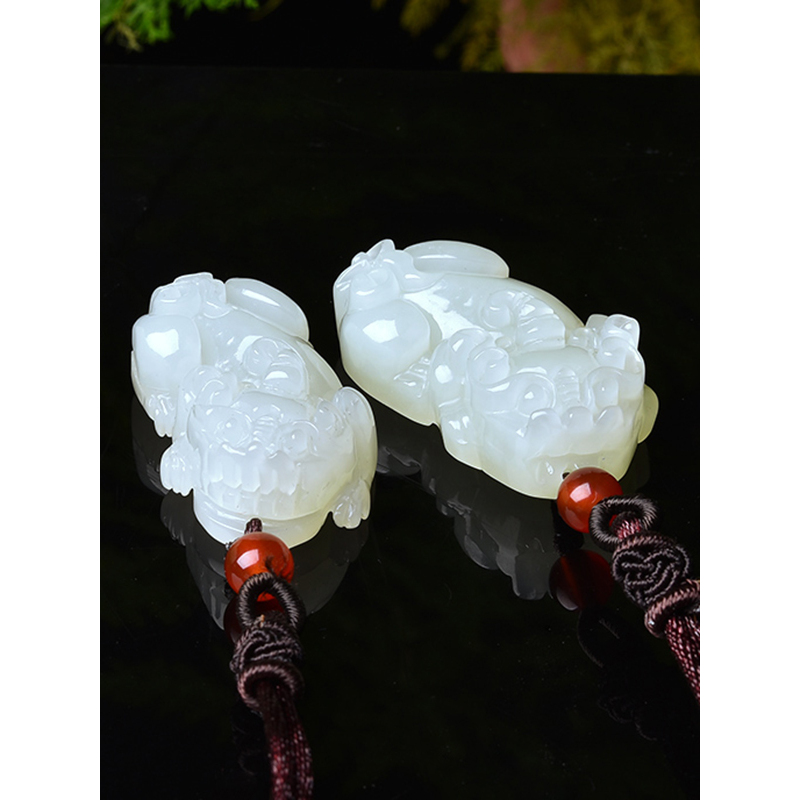 帛兰梓韵 天然和田白玉貔貅吊坠白玉挂坠貔貅吊坠男士玉坠