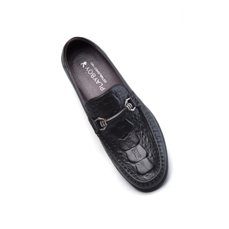 花花公子playboy男士鳄鱼纹牛皮一脚蹬休闲豆豆鞋6cw551040d01