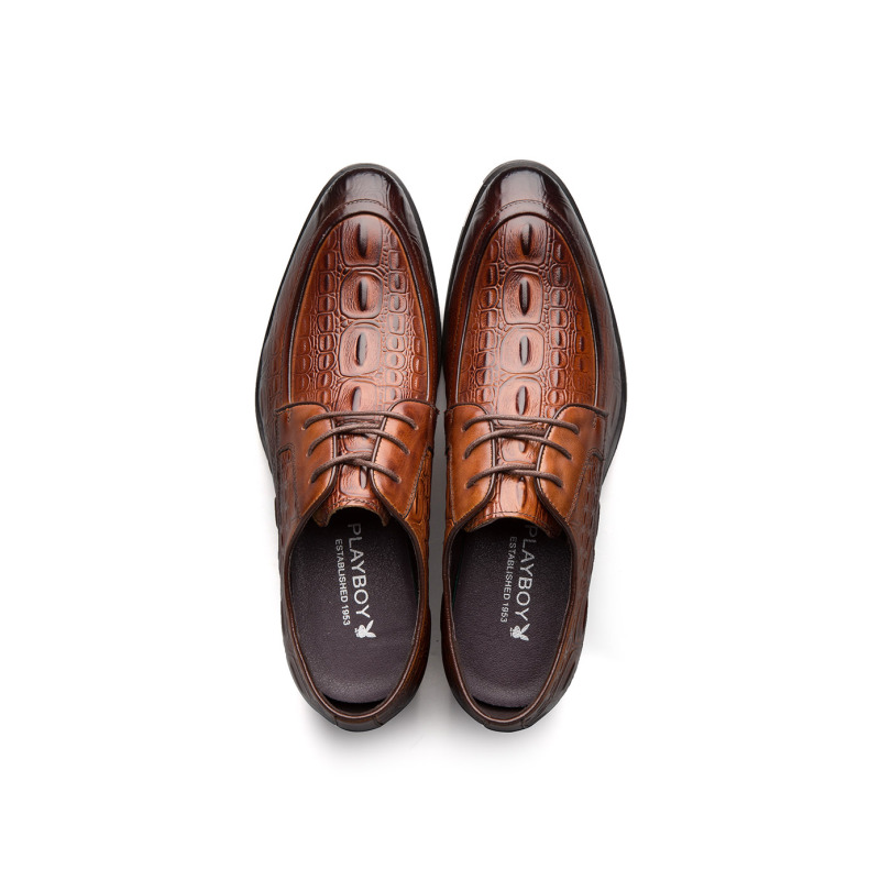 花花公子playboy男士个性潮流鳄鱼纹德比鞋皮鞋男鞋