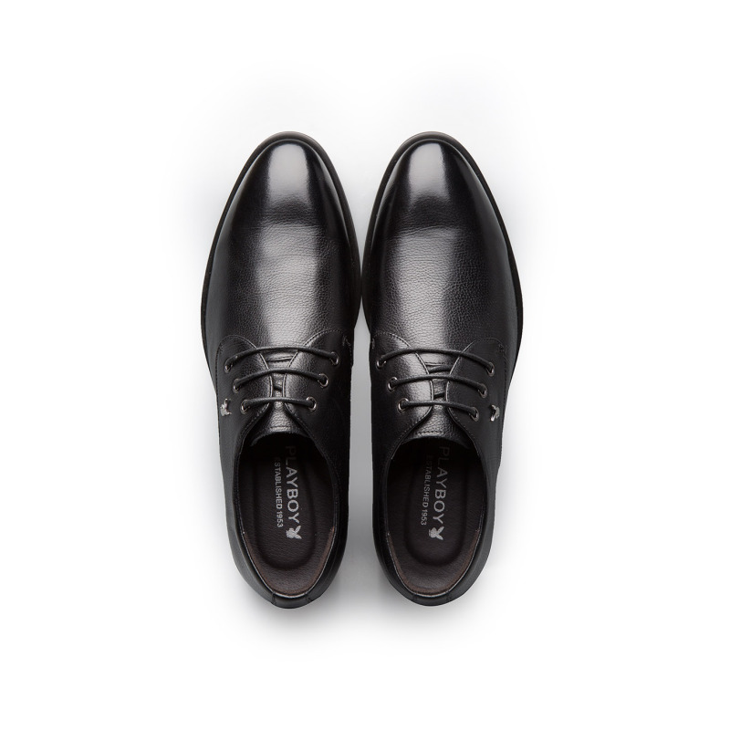 花花公子playboy金属兔头男士系带商务正装德比鞋皮鞋男鞋