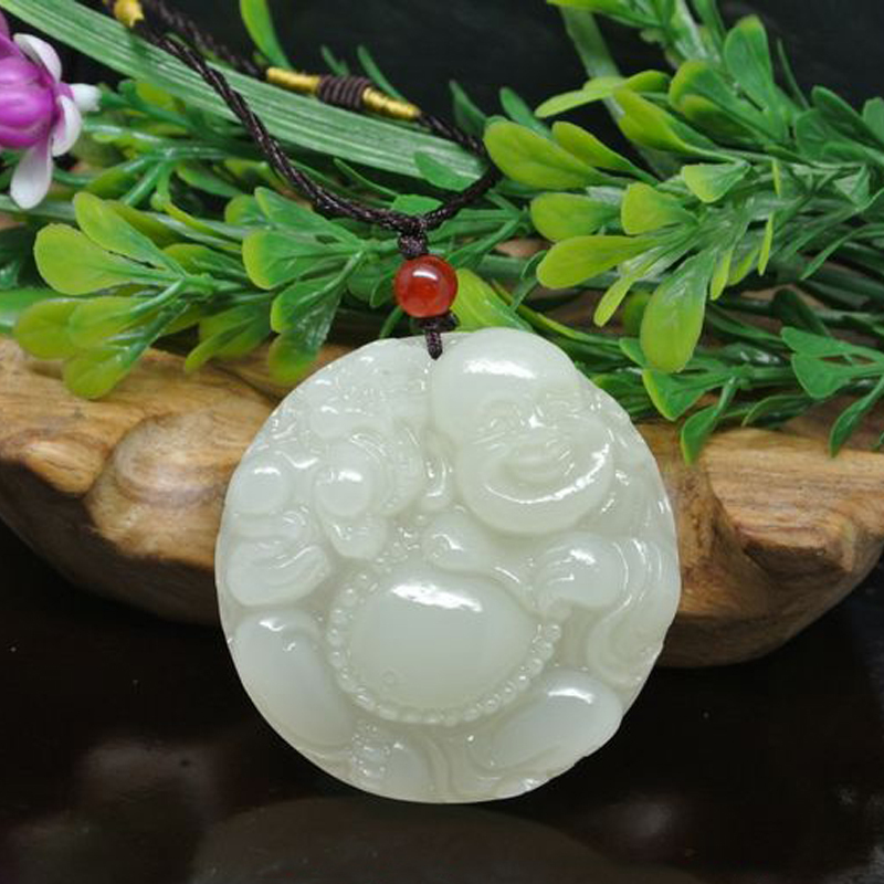 左传阿富汗玉笑佛貔貅吊坠浮雕3d工艺笑佛貔貅