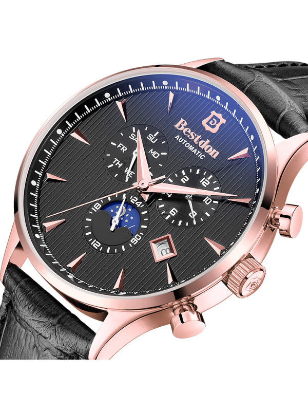 邦顿bestdon手表男士机械表全自动镂空大表盘皮带表夜光多功能防水