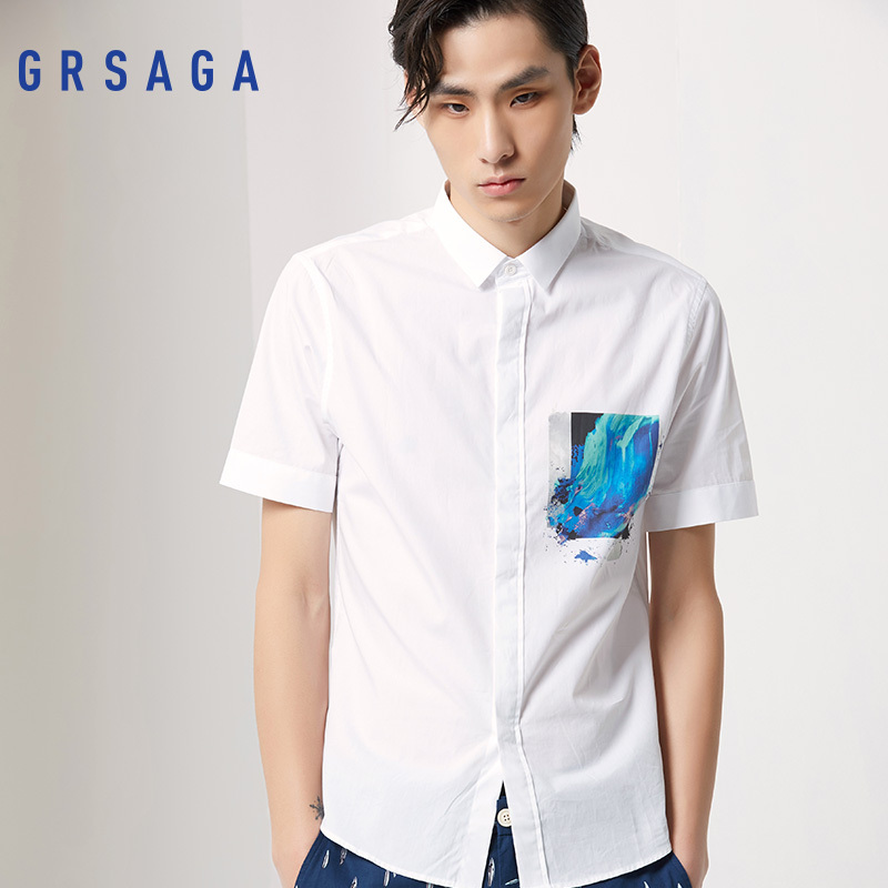 G’RSAGA白色系休闲短袖衬衫11621312204
