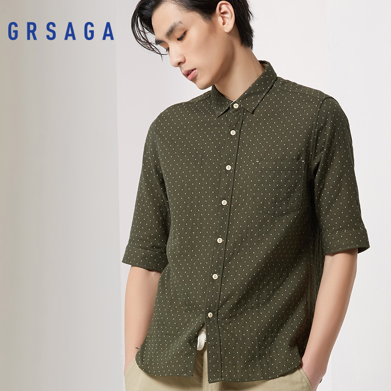 G’RSAGA绿色系休闲五分袖衬衫11622112235