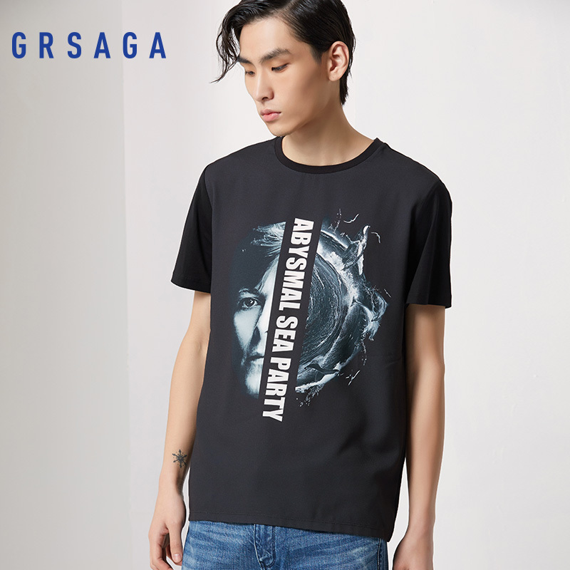 G’RSAGA黑色系休闲短袖T恤11623111030