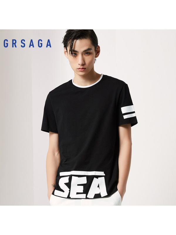 G’RSAGA黑色系休闲短袖圆领T恤11623311042