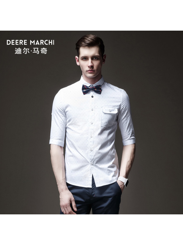 迪尔马奇夏小立领男装波点印花中袖男士五分袖衬衫衣M02507