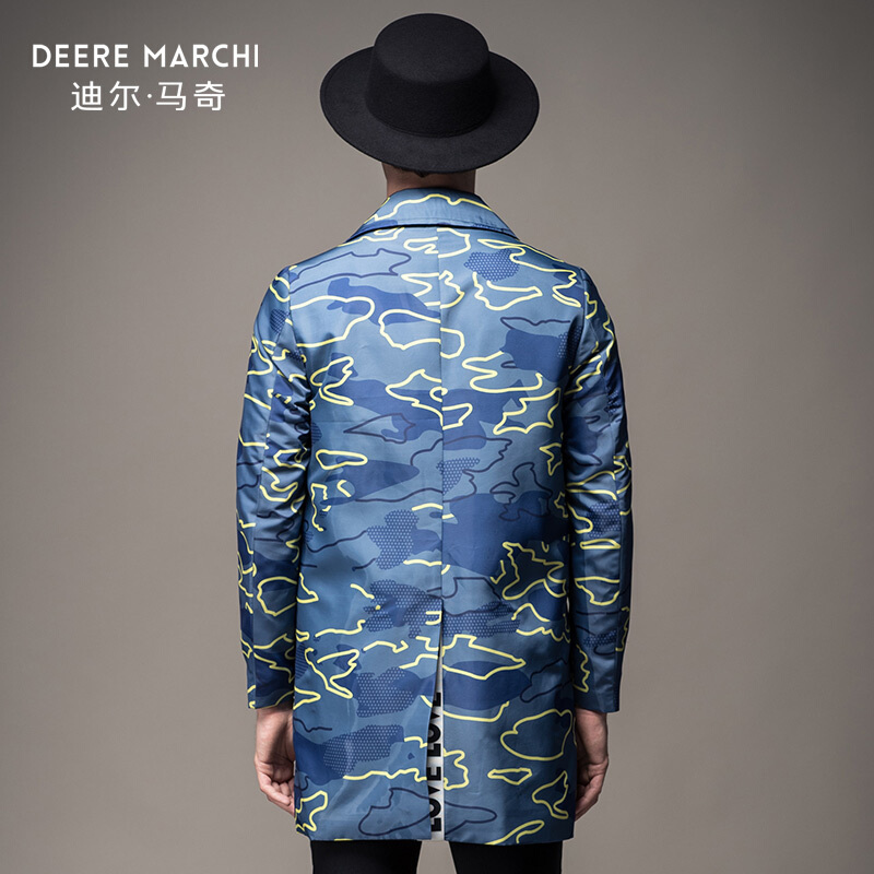 迪尔马奇秋季新款男士休闲风衣中长款修身大衣外套潮M15563浅蓝色