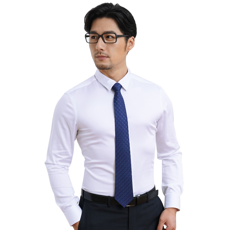 深海纯色衬衫男士长袖衬衣弹力修身韩版商务寸衣男装
