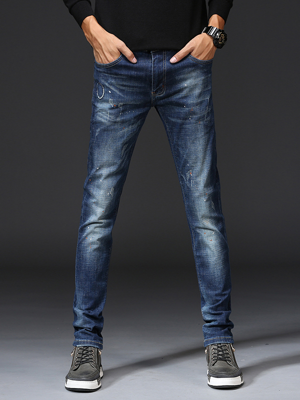 超音狼男装舒适透气潮流舒适喷墨弹力修身小直脚长裤2018JX-3019