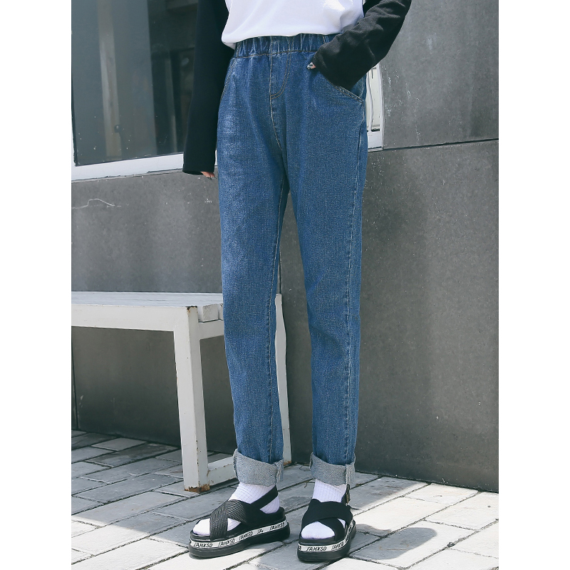 天淳尔女装简约松紧腰哈伦牛仔长裤2018KJE-8650 浅蓝色 XS