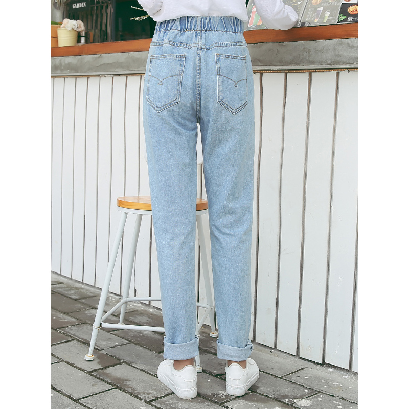 天淳尔女装简约松紧腰哈伦牛仔长裤2018KJE-8650 浅蓝色 XS